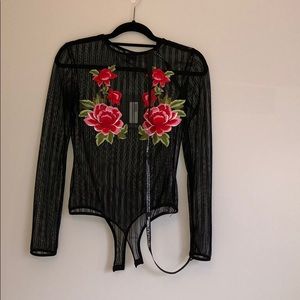PrettyLittleThing black rose bodysuit